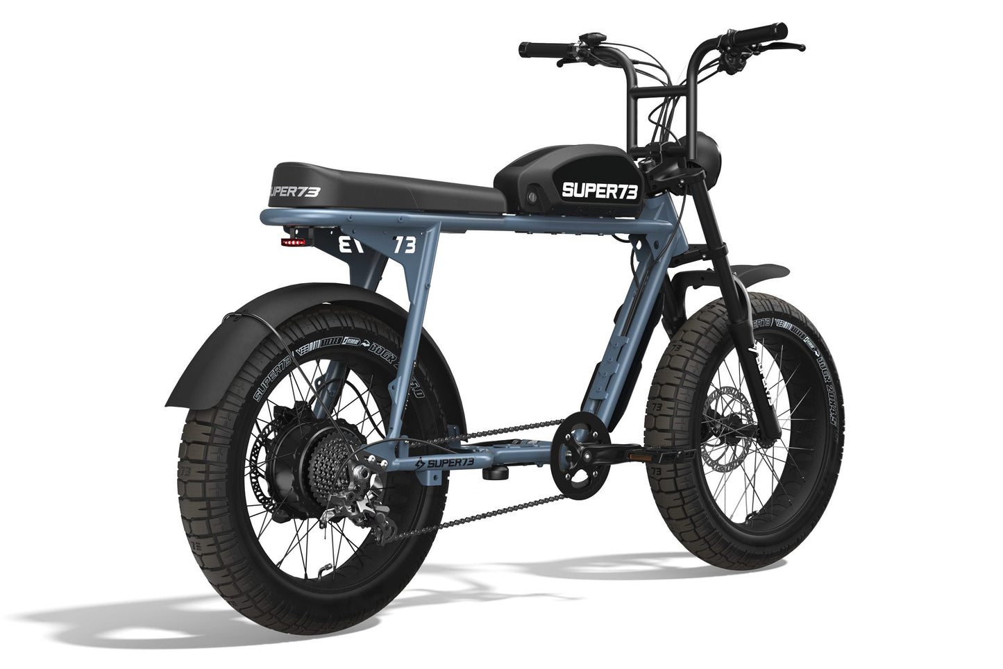 Rear/side shot of the SUPER73-S2 ebike in Panthro Blue. @color_panthro blue