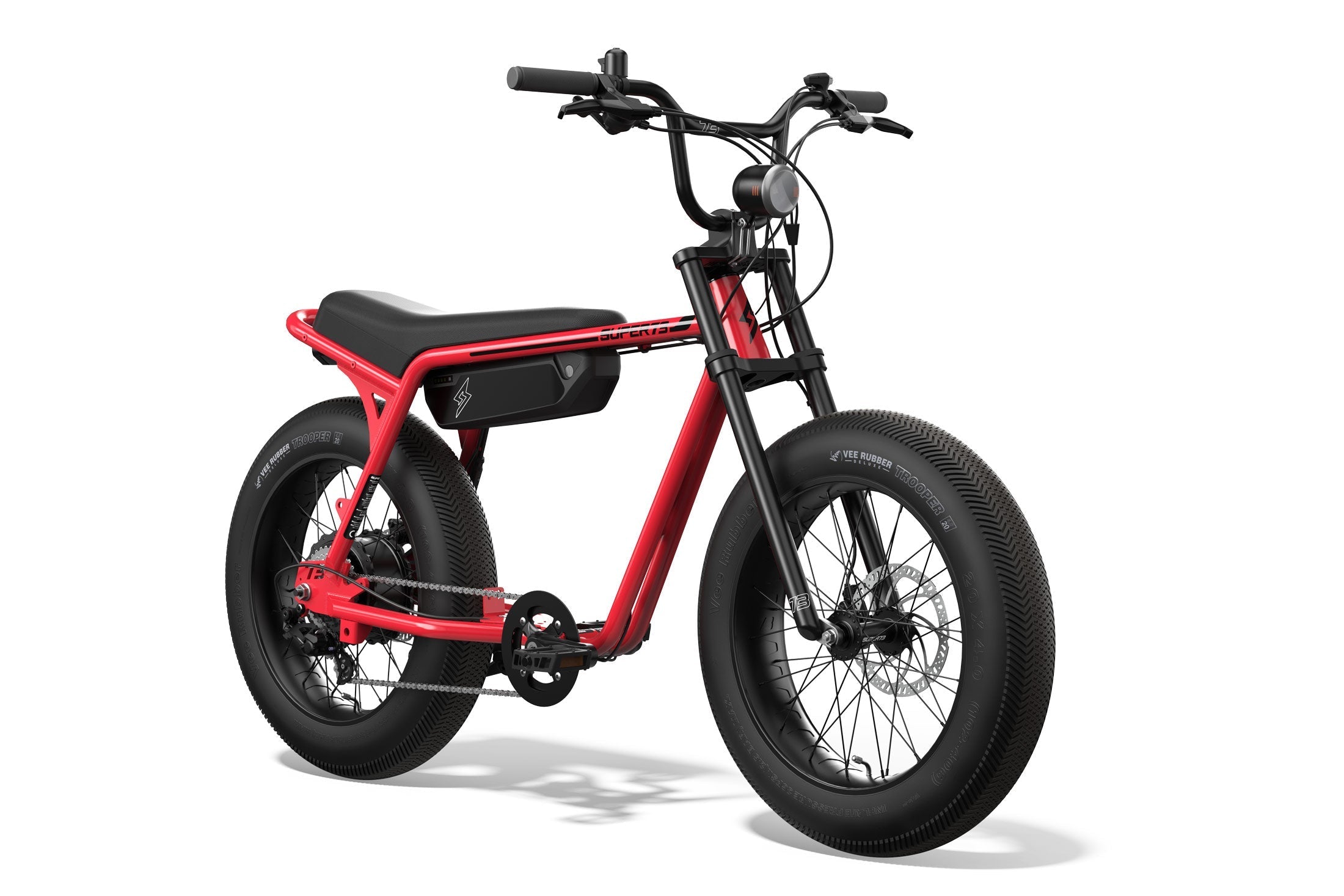 Front side view of SUPER73-Z Miami ebike in Sriracha. @color_sriracha